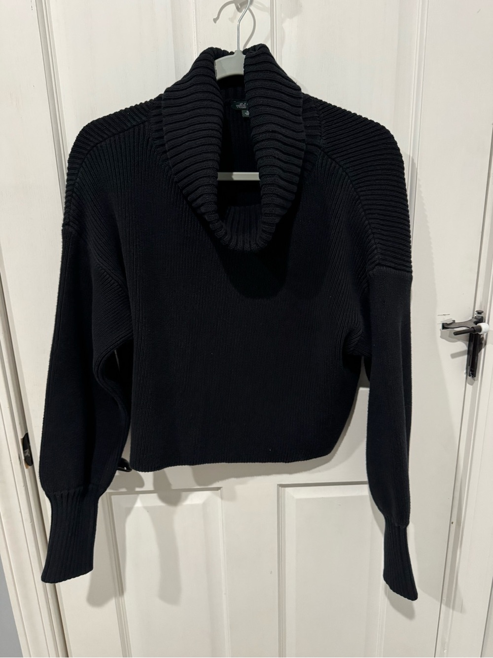 wild fable Cropped Black Ribbed Cowl Neck Sweater